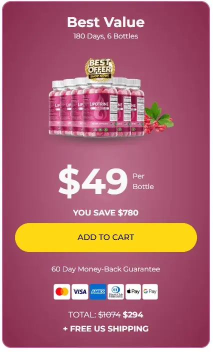 LipoTrine gummies 6 bottle 180-day best value weight support package