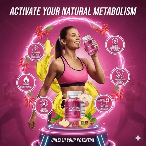 LipoTrine gummies bottle with metabolism activation and stimulant-free weight support benefits