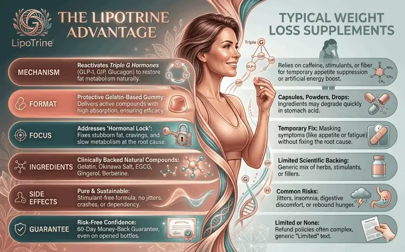 LipoTrine gummies advantage comparison against ordinary weight loss supplements