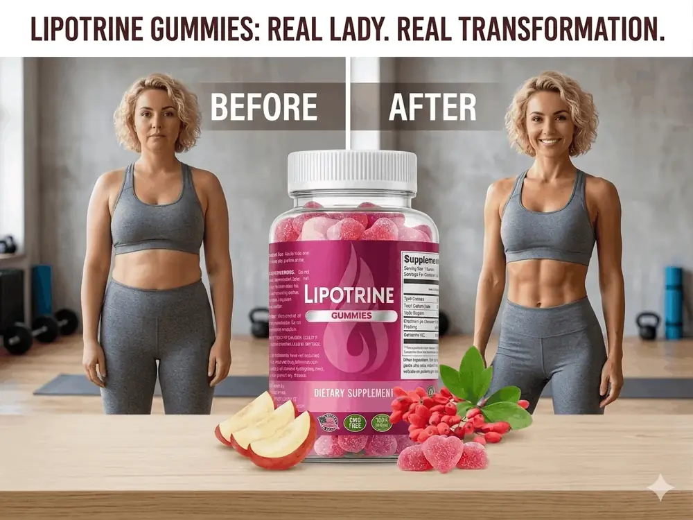 LipoTrine gummies before and after transformation collage for women over 35